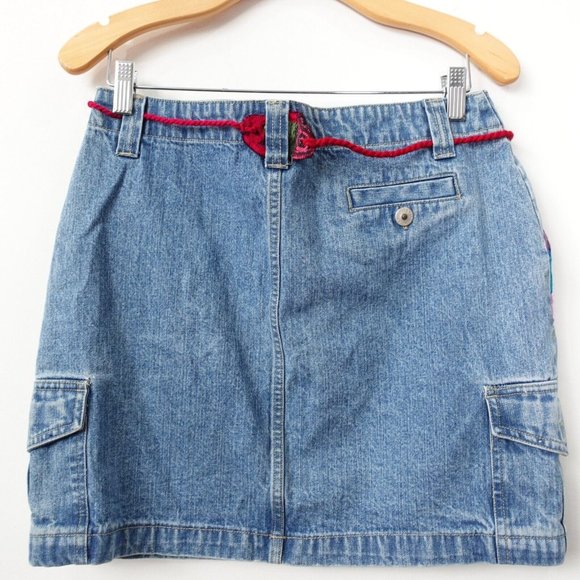 Xhilaration Skirt Junior Size 11 Cotton Denim Jean Mini Embroidered Pocket Retro - Picture 6 of 8